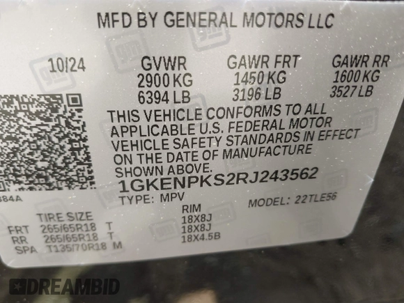 2024 GMC Acadia AWD AT4 z VIN 1GKENPKS2RJ243562, wystawiony jako IAAI lot #42156414 z przebiegiem 74 mil mil oraz . Historia ofert i sprzedaży dostępna na DreamBid. Obrazek 9.