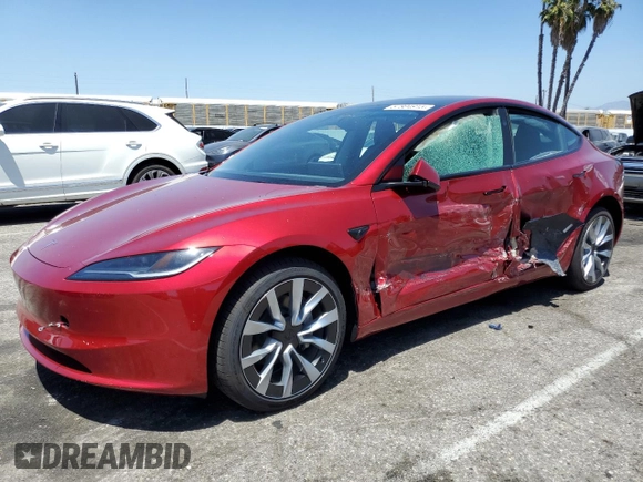 2025 Tesla Model 3 Long Range z VIN 5YJ3E1EA1SF931133, wystawiony jako Copart lot #57804915 z przebiegiem 1 226 mil mil oraz Szkoda całkowita • Salvage title. Historia ofert i sprzedaży dostępna na DreamBid. Obrazek 1.