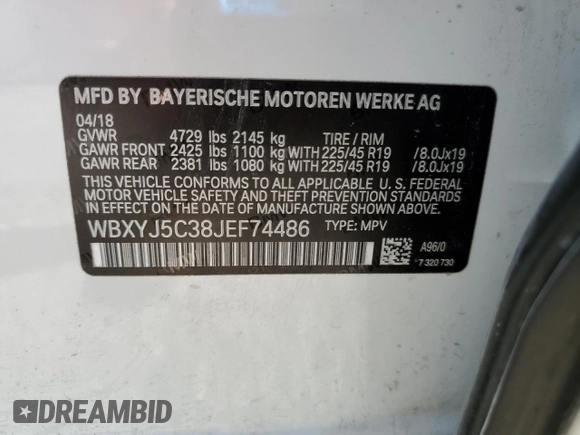 2018 BMW X2 xDrive28i with VIN WBXYJ5C38JEF74486, listed as a Copart auction lot 70311644 with 45,730 mi miles and Salvage Title. Bid and sale history available at carsss.com. Image 13.