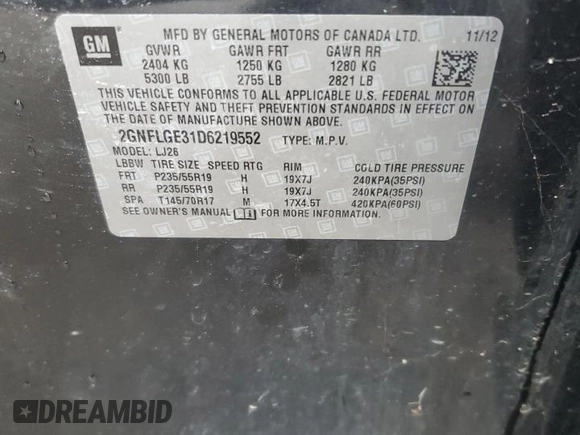 2013 Chevrolet Equinox LTZ with VIN 2GNFLGE31D6219552, listed as a Copart auction lot 85736864 with Not Provided miles and Salvage Title. Bid and sale history available at carsss.com. Image 14.