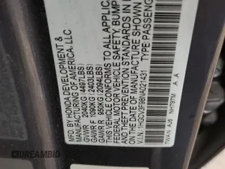 2022 Honda Accord Touring with VIN 1HGCV3F98NA021431, listed as a Copart auction lot 57665635 with 39,516 mi miles and Salvage title. Bid and sale history available at DreamBid. Image 12.
