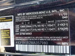 2021 Mercedes-Benz GLE 350 with VIN 4JGFB4JB2MA357980, listed as a IAAI auction lot 42270569 with 46,248 mi miles and . Bid and sale history available at DreamBid. Image 9.