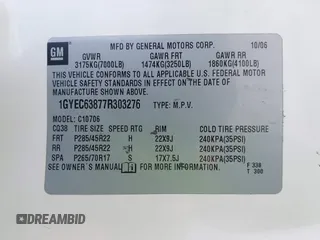 2007 Cadillac Escalade z VIN 1GYEC63877R303276, wystawiony jako IAAI lot #42230368 z przebiegiem 124 303 mil mil oraz . Historia ofert i sprzedaży dostępna na DreamBid. Obrazek 9.
