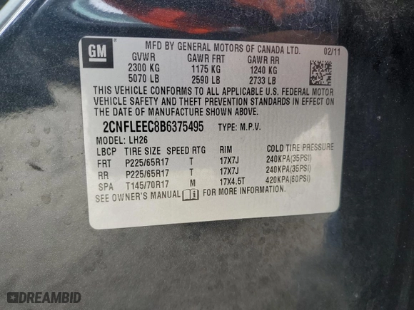 2011 Chevrolet Equinox LT w/1LT with VIN 2CNFLEEC8B6375495, listed as a Copart auction lot 47467845 with 154,748 mi miles and Salvage Title. Bid and sale history available at carsss.com. Image 13.