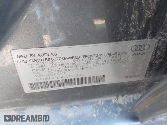 2012 Audi A4 Premium z VIN WAUSFAFL5CA112285, wystawiony jako IAAI lot #41739450 z przebiegiem 104 196 mil mil oraz . Historia ofert i sprzedaży dostępna na DreamBid. Obrazek 9.