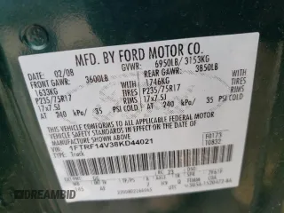 2008 Ford F-150 XL with VIN 1FTRF14V38KD44021, listed as a Copart auction lot 58456014 with 197,165 mi miles and Salvage Title. Bid and sale history available at carsss.com. Image 12.