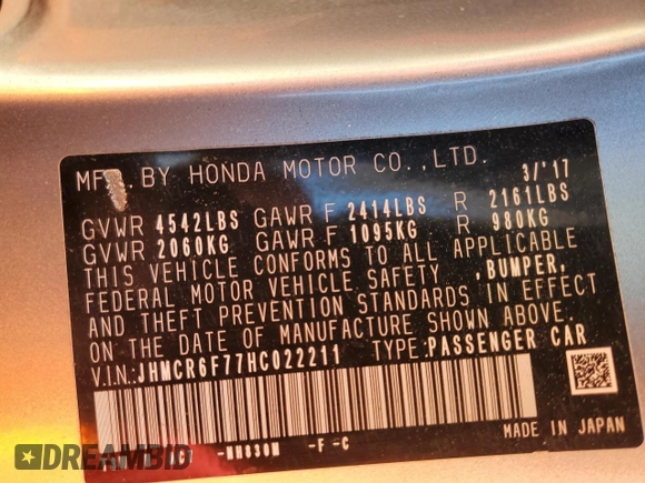2017 Honda Accord Touring z VIN JHMCR6F77HC022211, wystawiony jako Copart lot #55593205 z przebiegiem 99 193 mil mil oraz Szkoda całkowita • Salvage title. Historia ofert i sprzedaży dostępna na DreamBid. Obrazek 12.