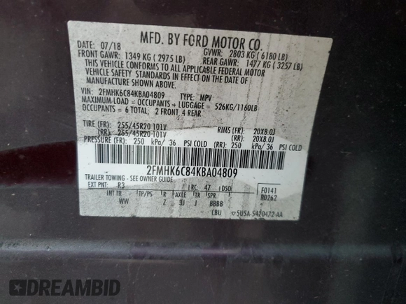 2019 Ford Flex SEL with VIN 2FMHK6C84KBA04809, listed as a Copart auction lot 41975165 with 163,796 mi miles and Salvage Title. Bid and sale history available at carsss.com. Image 15.