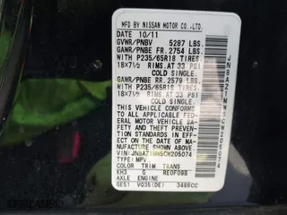 2012 Nissan Murano SV with VIN JN8AZ1MW5CW205074, listed as a IAAI auction lot 41847269 with 172,037 mi miles. Bid and sale history available at carsss.com. Image 9.
