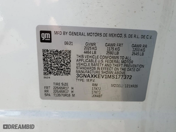 2021 Chevrolet Equinox LT with VIN 3GNAXKEV1MS177372, listed as a Copart auction lot 51144655 with 89,096 mi miles and Salvage Title. Bid and sale history available at carsss.com. Image 13.