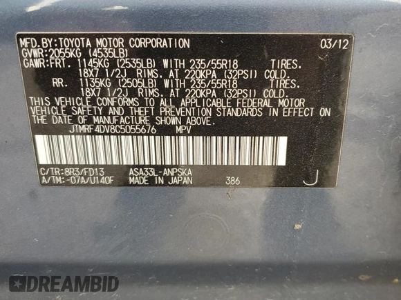 2012 Toyota RAV4 Sport with VIN JTMRF4DV8C5055676, listed as a Copart auction lot 77876824 with 157,365 mi miles and Salvage Title. Bid and sale history available at carsss.com. Image 13.
