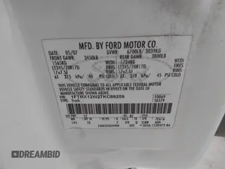 2007 Ford F-150 STX with VIN 1FTRX12W27KC89259, listed as a IAAI auction lot 41708460 with Not Provided miles and . Bid and sale history available at DreamBid. Image 9.