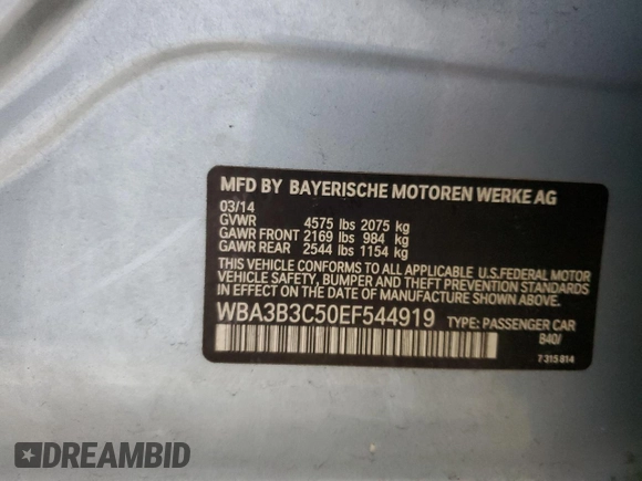 2014 BMW 3 Series 328i xDrive with VIN WBA3B3C50EF544919, listed as a Copart auction lot 48347995 with 100,529 mi miles and Clean Title. Bid and sale history available at DreamBid. Image 12.