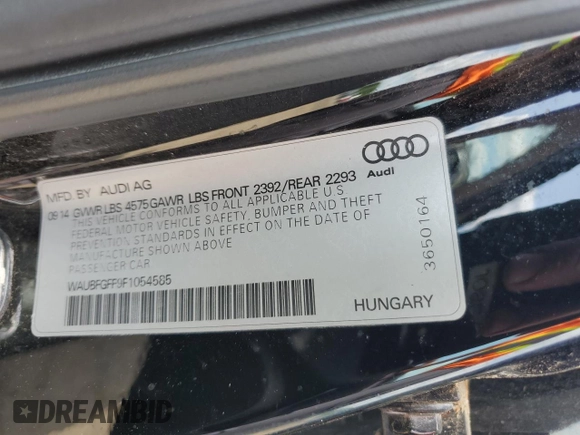 2015 Audi A3 Premium with VIN WAUBFGFF9F1054585, listed as a Copart auction lot 59415235 with 158,818 mi miles and Clean title. Bid and sale history available at DreamBid. Image 12.