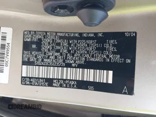 2005 Toyota Sienna XLE z VIN 5TDZA22C35S235729, wystawiony jako IAAI lot #42532095 z przebiegiem 182 328 mil mil oraz . Historia ofert i sprzedaży dostępna na DreamBid. Obrazek 9.