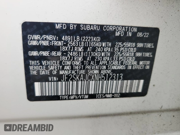 2022 Subaru Forester Sport with VIN JF2SKAJCXNH512313, listed as a Copart auction lot 42649425 with 27,452 mi miles and Salvage Title. Bid and sale history available at carsss.com. Image 12.
