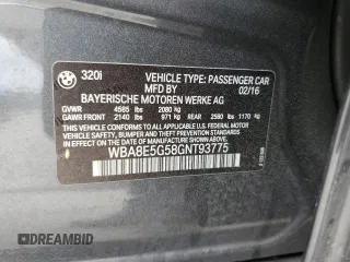 2016 BMW 3 Series 320i xDrive with VIN WBA8E5G58GNT93775, listed as a Copart auction lot 47882395 with 81,974 mi miles and Salvage Title. Bid and sale history available at carsss.com. Image 12.