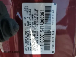 1996 Honda Accord EX with VIN 1HGCD7154TA006081, listed as a Copart auction lot 67150094 with Not Provided miles and Salvage Title. Bid and sale history available at carsss.com. Image 13.