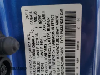 2017 Honda Civic Si with VIN 2HGFC3A55HH754856, listed as a Copart auction lot 46654685 with 149,588 mi miles and Salvage Title. Bid and sale history available at DreamBid. Image 15.