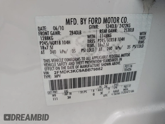 2010 Ford Edge Limited with VIN 2FMDK3KC9ABB79882, listed as a Copart auction lot 45306315 with 121,585 mi miles and Salvage Title. Bid and sale history available at carsss.com. Image 16.