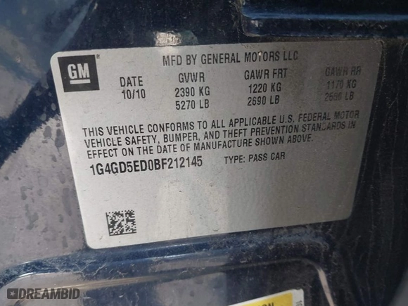 2011 Buick LaCrosse CXL with VIN 1G4GD5ED0BF212145, listed as a IAAI auction lot 41640092 with 144,173 mi miles. Bid and sale history available at carsss.com. Image 9.