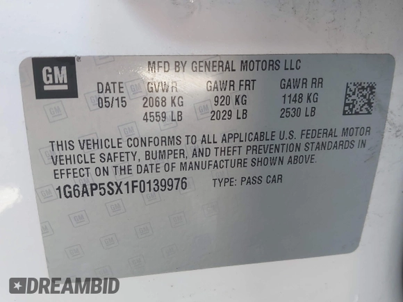 2015 Cadillac CTS with VIN 1G6AP5SX1F0139976, listed as a IAAI auction lot 42139888 with 149,174 mi miles and . Bid and sale history available at DreamBid. Image 9.