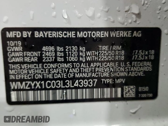 2020 MINI Countryman Cooper S с VIN WMZYX1C03L3L43937, выставлен на аукционе Copart как лот 47843485 с пробегом 66 708 миль миль и Списание • Salvage title. История ставок и продаж доступна на DreamBid. Изображение 14.