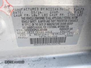 2016 Nissan Note S with VIN 3N1CE2CP5GL401496, listed as a IAAI auction lot 42100925 with 127,574 mi miles and . Bid and sale history available at DreamBid. Image 9.