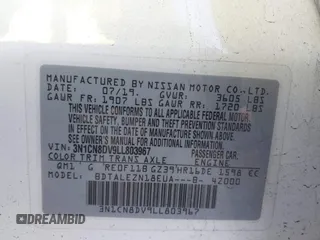 2020 Nissan Versa S with VIN 3N1CN8DV9LL803967, listed as a IAAI auction lot 41442640 with 105,828 mi miles. Bid and sale history available at carsss.com. Image 9.