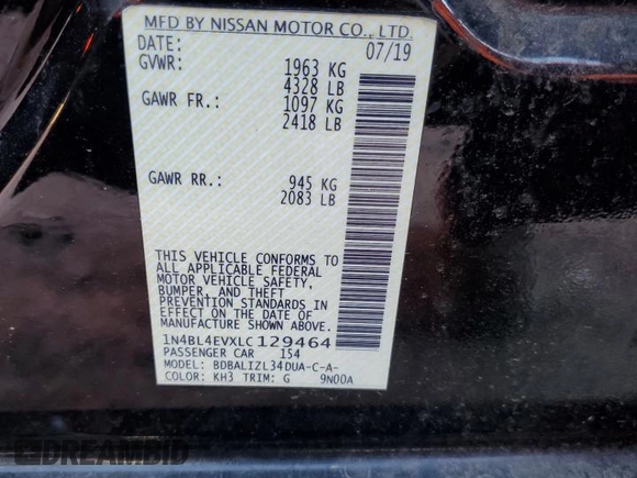 2020 Nissan Altima 2.5 SL with VIN 1N4BL4EVXLC129464, listed as a Copart auction lot 81594314 with 113,847 mi miles and Salvage Title. Bid and sale history available at carsss.com. Image 14.