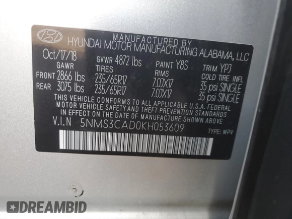 2019 Hyundai Santa Fe SEL with VIN 5NMS3CAD0KH053609, listed as a Copart auction lot 88944965 with 63,013 mi miles and Salvage Title. Bid and sale history available at carsss.com. Image 13.