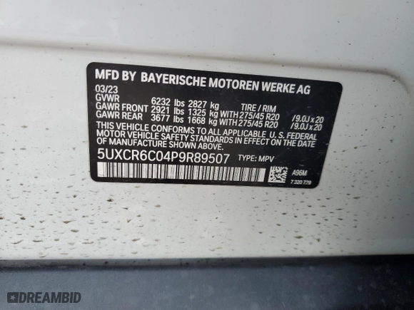 2023 BMW X5 xDrive40i with VIN 5UXCR6C04P9R89507, listed as a Copart auction lot 47263655 with 4,674 mi miles and Salvage Title. Bid and sale history available at carsss.com. Image 14.