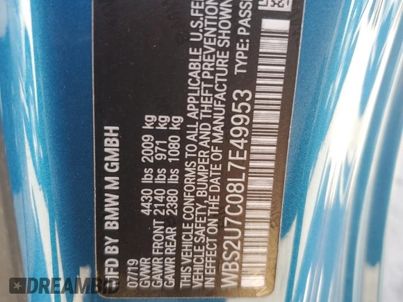 2020 BMW M2 Competition z VIN WBS2U7C08L7E49953, wystawiony jako Copart lot #76200814 z przebiegiem 13 888 mil mil oraz Nie do naprawy • Non repairable. Historia ofert i sprzedaży dostępna na DreamBid. Obrazek 13.