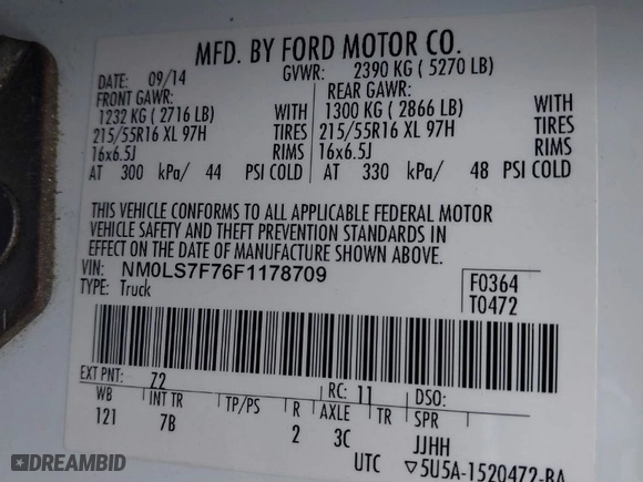 2015 Ford Transit Connect XLT with VIN NM0LS7F76F1178709, listed as a IAAI auction lot 41752040 with 213,022 mi miles. Bid and sale history available at carsss.com. Image 9.
