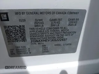 2019 Chevrolet Equinox LS with VIN 2GNAXHEV1K6222437, listed as a IAAI auction lot 42131130 with 50,404 mi miles and . Bid and sale history available at carsss.com. Image 9.