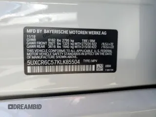 2019 BMW X5 xDrive40i with VIN 5UXCR6C57KLK85504, listed as a Copart auction lot 60908665 with 21,333 mi miles and Salvage title. Bid and sale history available at DreamBid. Image 13.