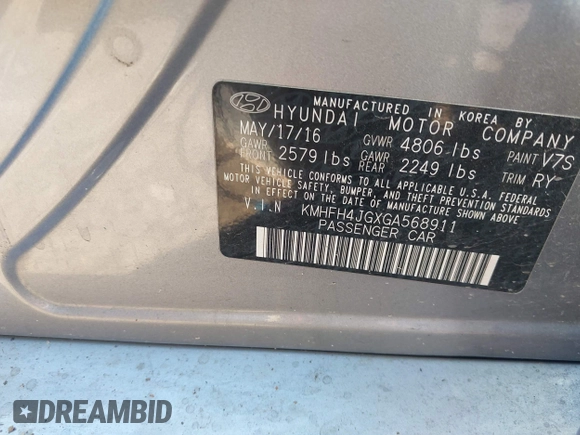 2016 Hyundai Azera Limited z VIN KMHFH4JGXGA568911, wystawiony jako IAAI lot #41428434 z przebiegiem 158 202 mil mil oraz . Historia ofert i sprzedaży dostępna na DreamBid. Obrazek 9.