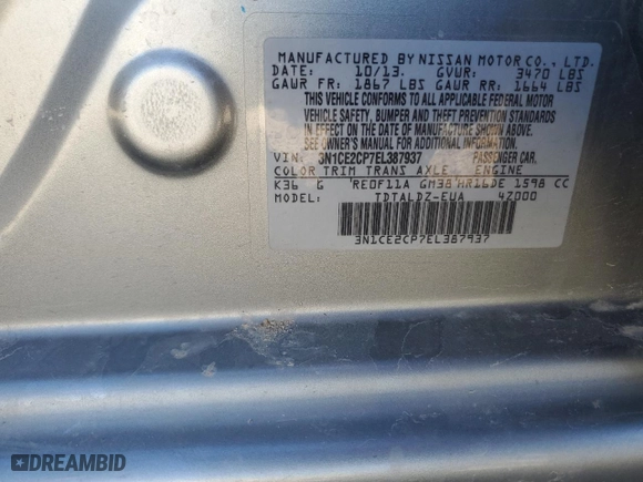 2014 Nissan Versa Note SV with VIN 3N1CE2CP7EL387937, listed as a Copart auction lot 47728285 with 79,620 mi miles and Salvage Title. Bid and sale history available at carsss.com. Image 12.