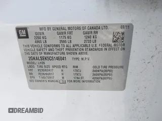 2012 GMC Terrain SLE-2 with VIN 2GKALSEK5C6146041, listed as a IAAI auction lot 42333273 with 160,400 mi miles and . Bid and sale history available at DreamBid. Image 9.