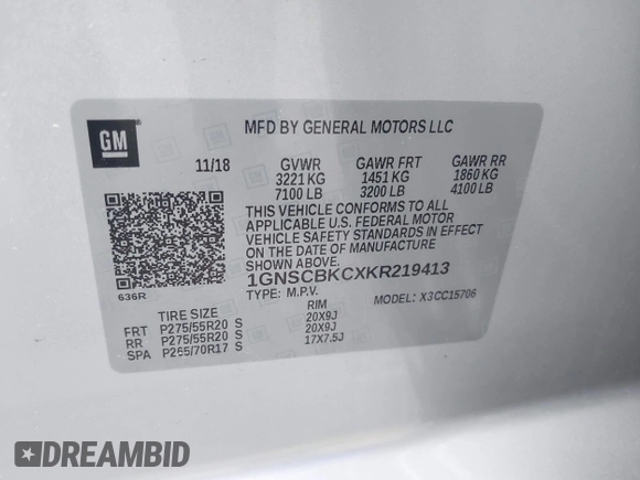 2019 Chevrolet Tahoe LT with VIN 1GNSCBKCXKR219413, listed as a IAAI auction lot 42013260 with 92,886 mi miles and . Bid and sale history available at DreamBid. Image 9.