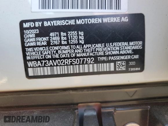 2024 BMW 4 Series 430i xDrive with VIN WBA73AV02RFS07792, listed as a Copart auction lot 76595554 with 3,916 mi miles and Salvage Title. Bid and sale history available at carsss.com. Image 13.