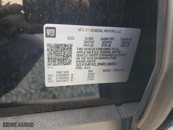 2022 Cadillac Escalade Sport with VIN 1GYS4FKL3NR136661, listed as a Copart auction lot 62984514 with 31,969 mi miles and Salvage Title. Bid and sale history available at carsss.com. Image 13.