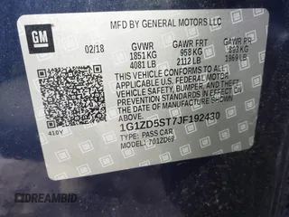 2018 Chevrolet Malibu LT with VIN 1G1ZD5ST7JF192430, listed as a IAAI auction lot 41663796 with 80,503 mi miles. Bid and sale history available at carsss.com. Image 9.
