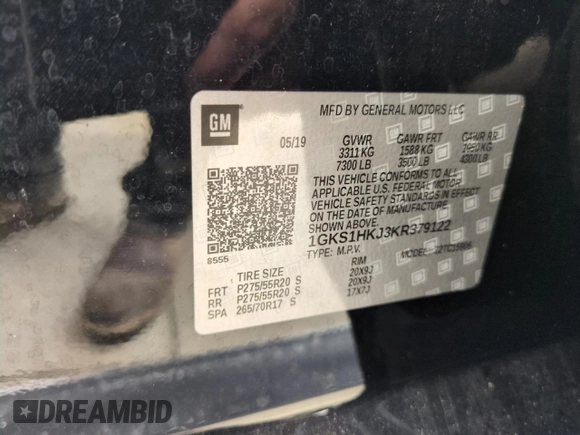 2019 GMC Yukon XL Denali with VIN 1GKS1HKJ3KR379122, listed as a Copart auction lot 74506994 with 0 mi miles and Non Repairable. Bid and sale history available at carsss.com. Image 14.