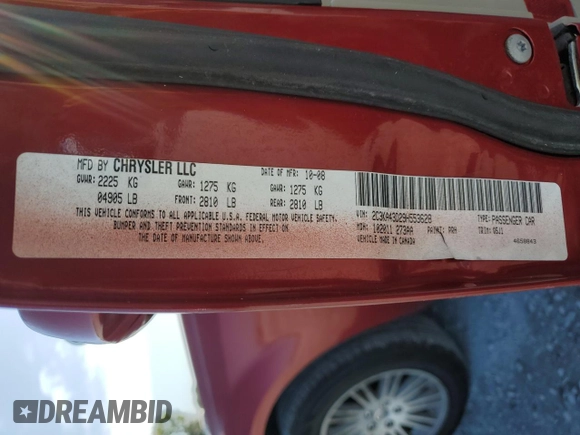 2009 Chrysler 300 LX with VIN 2C3KA43D29H553628, listed as a Copart auction lot 52416575 with 100,547 mi miles and Salvage Title. Bid and sale history available at carsss.com. Image 13.