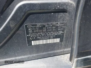 2012 Hyundai Azera with VIN KMHFH4JGXCA174819, listed as a IAAI auction lot 42579424 with 160,896 mi miles and . Bid and sale history available at DreamBid. Image 9.