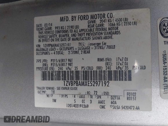 2014 Ford Mustang V6 с VIN 1ZVBP8AMXE5297192, выставлен на аукционе IAAI как лот 42231701 с пробегом Не указан миль и . История ставок и продаж доступна на DreamBid. Изображение 9.