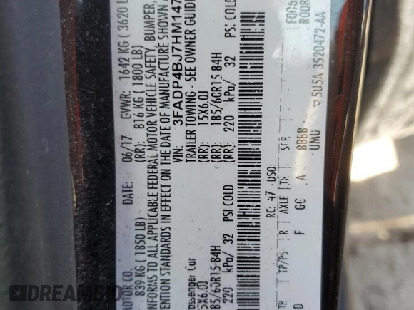 2017 Ford Fiesta SE with VIN 3FADP4BJ7HM147215, listed as a Copart auction lot 46609685 with 119,980 mi miles and Salvage Title. Bid and sale history available at DreamBid. Image 12.
