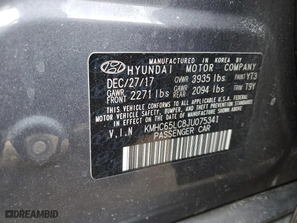 2018 Hyundai Ioniq Hybrid Blue with VIN KMHC65LC8JU075341, listed as a Copart auction lot 46263705 with 69,368 mi miles and Salvage Title. Bid and sale history available at carsss.com. Image 12.