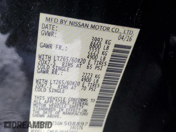 2016 Nissan Titan SL с VIN 1N6BA1F25GN508897, выставлен на аукционе Copart как лот 59876575 с пробегом 175 850 миль миль и Чистый • Clean title. История ставок и продаж доступна на DreamBid. Изображение 13.